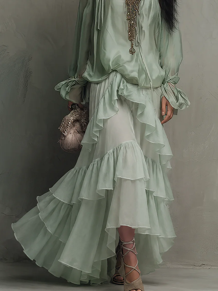Ruffled Chiffon Layered Skirt Set