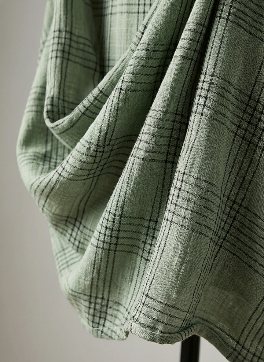 Plaid Cotton-Linen Shirt Midi Dress