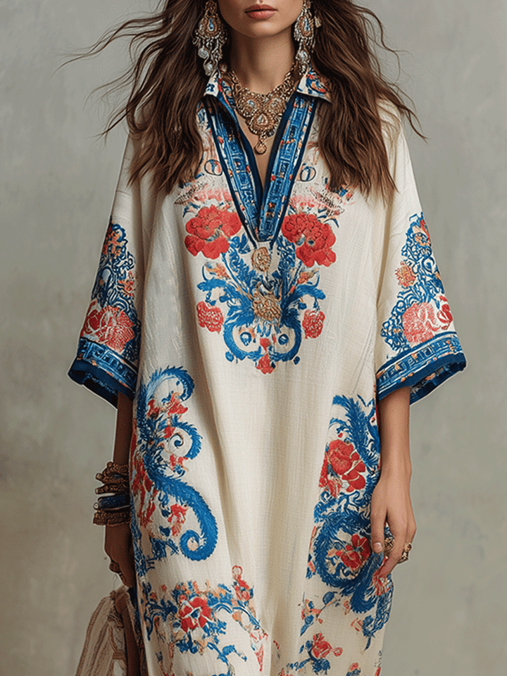 Floral Paisley Kaftan Midi Dress