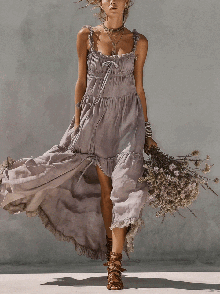 Lace Trim Linen Maxi Dress